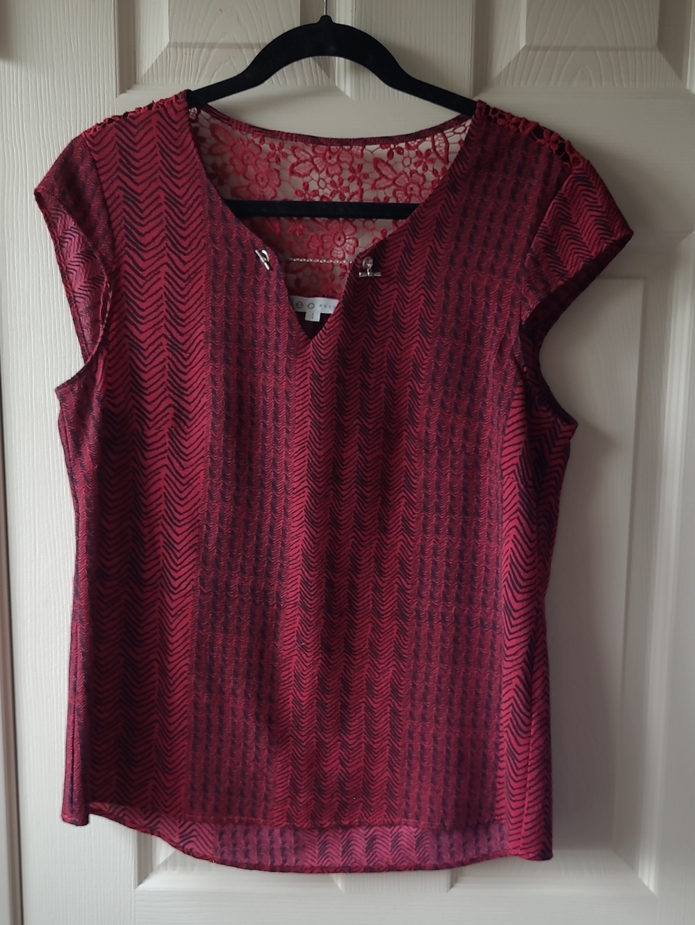 cleo Red and Black Patterned Cap Sleeve Blouse